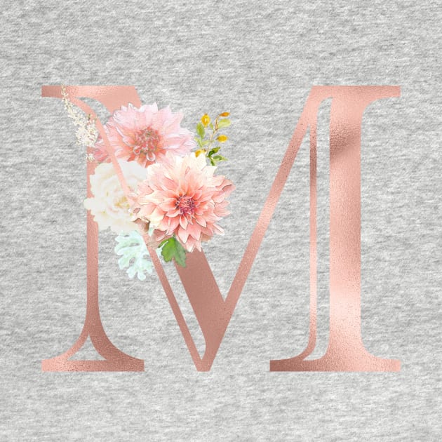 Letter M Rose Gold Monogram Blush Pink Flowers by ColorFlowCreations